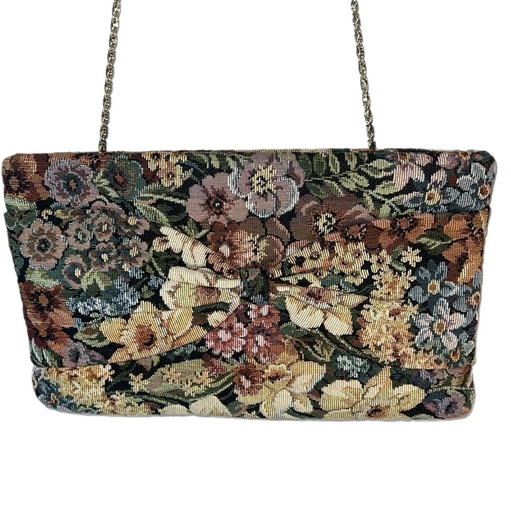 EVC Vintage Tapestry Bow Floral Clutch/ Shoulder Bag Pristine condition! - Picture 4 of 13